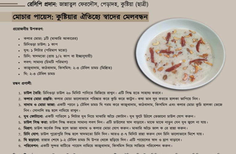 মোচার পায়েস: কুষ্টিয়ার ঐতিহ্যে স্বাদের মেলবন্ধন